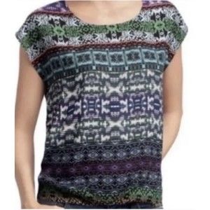 CABI XS Covet Tee tribal print black white purple boxy blouse top style #832